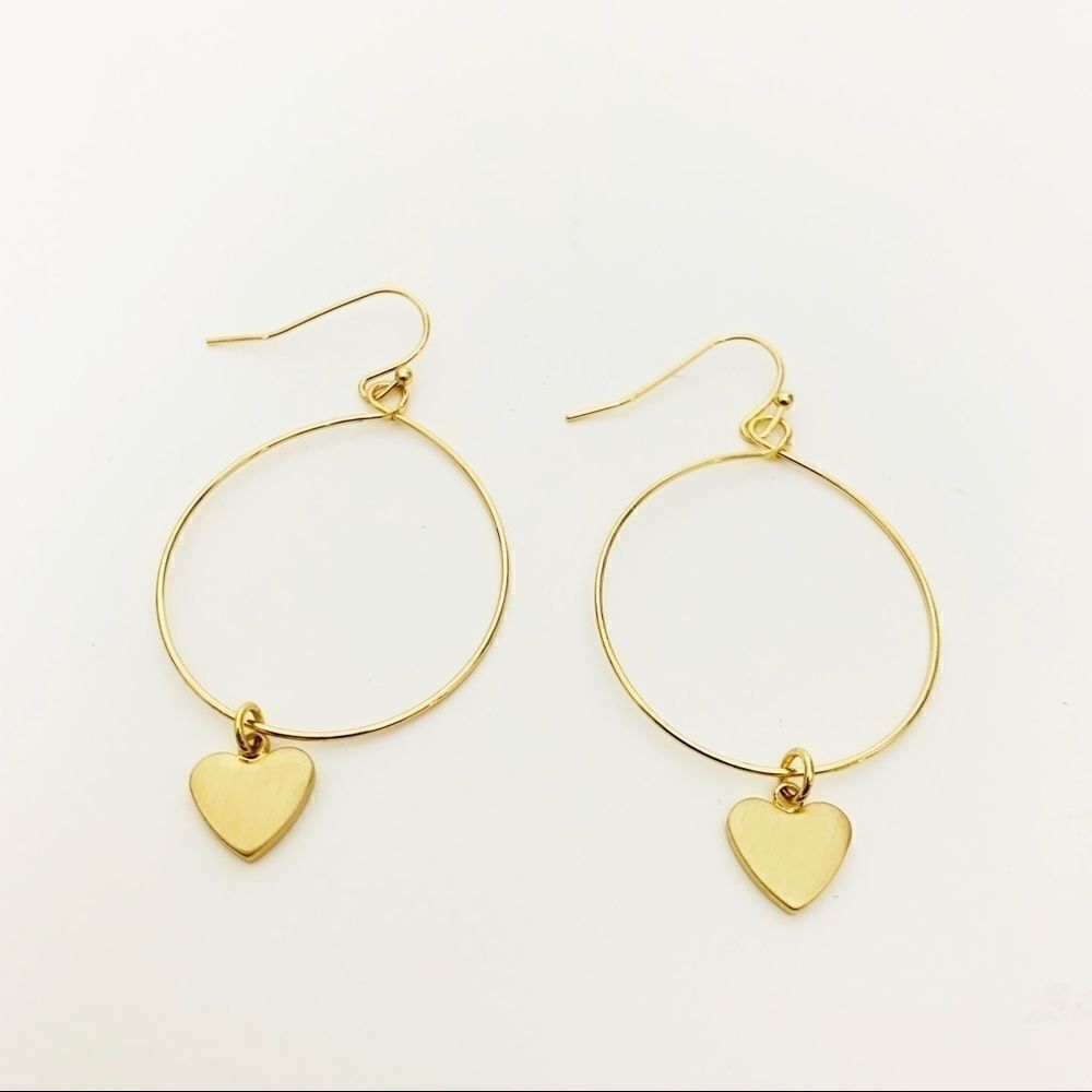 Heart Charm Dangle Hoops, Set of 2 Silver/Gold - Picture 5 of 11